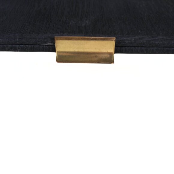Vintage 1960s Navy Slubbed Linen Clutch Gold Lever Closure Textured Fabric - Picture 5 of 11